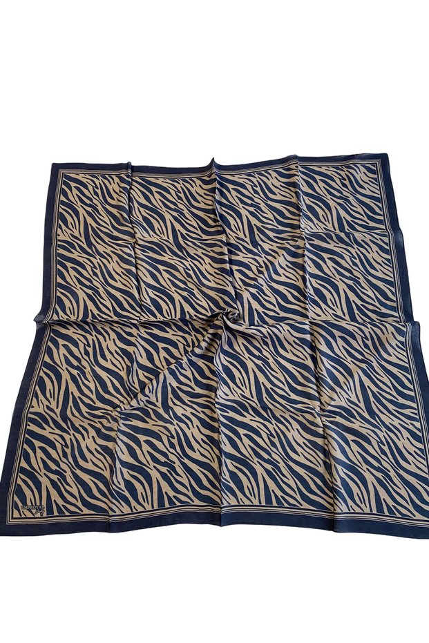 Printed Lidia Scarf Navy Blue Zebra Pattern