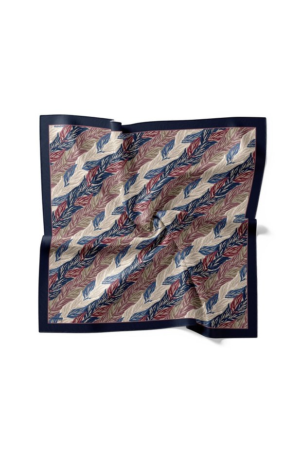 Printed Tenline Scarf Navy Blue Leaf Pattern