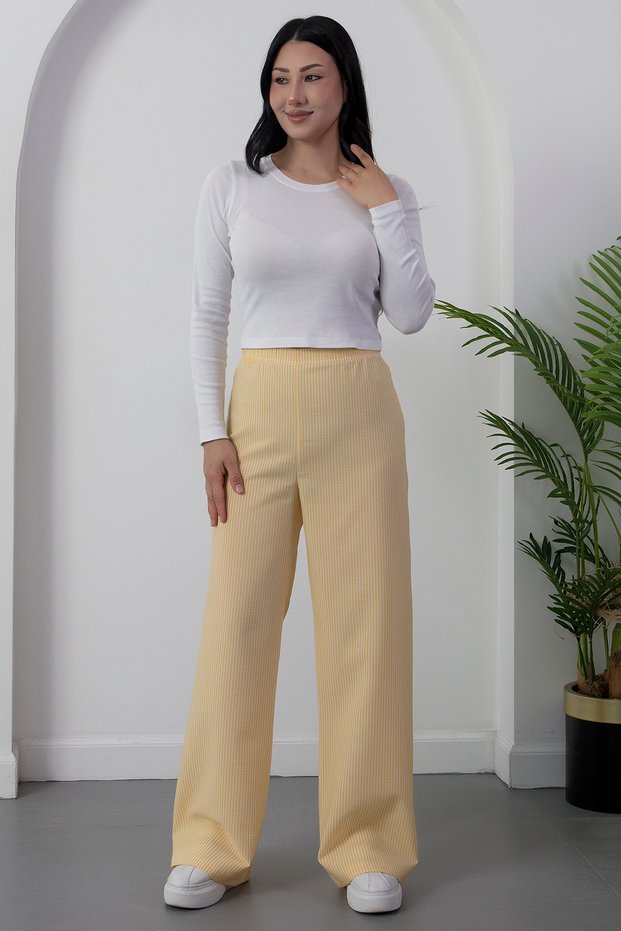 Elastic waist wide leg comfortable fit trousers 2081