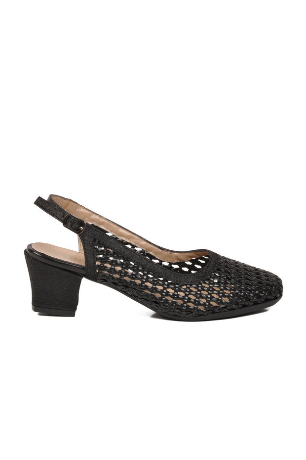 Black Straw Detailed Women's Heeled Shoes