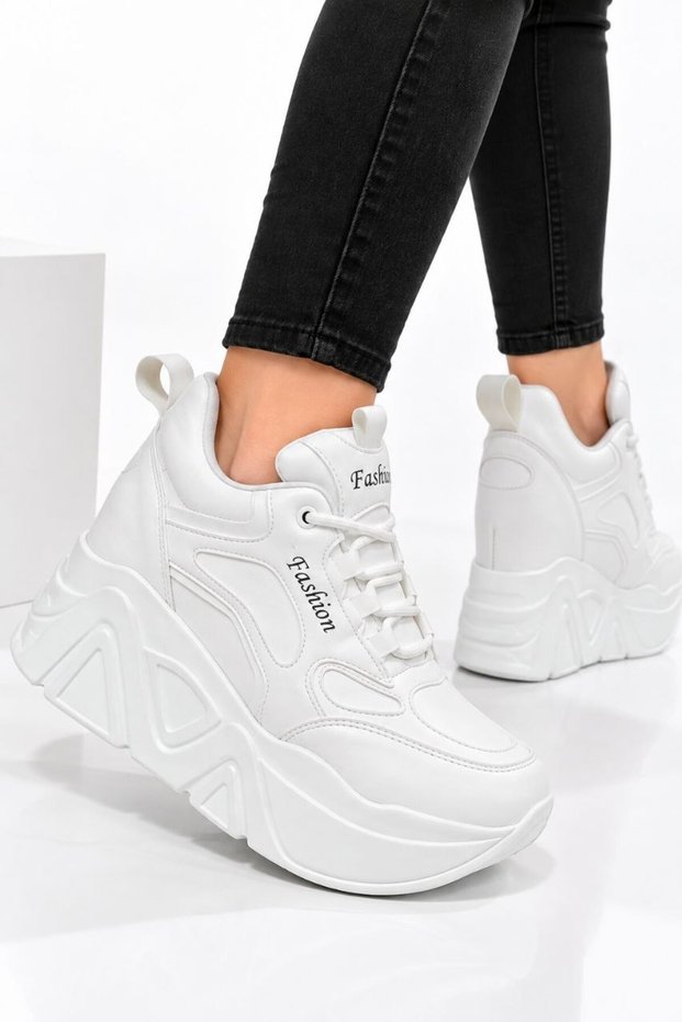 Women's White High Heel Sneakers 10 cm Height