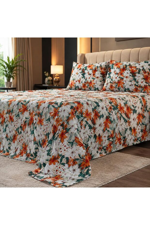 Floral Print Bed Sheet Set with 2 Pillow Covers, Double