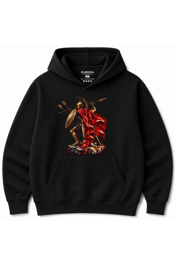 Spartan Warrior - Ancient Spartan Warrior Red Cloak Printed Hooded Hoodie