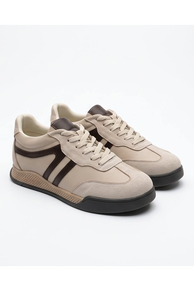 Women's Beige Suede Detailed Retro Casual Walking Sneaker Sports Shoes