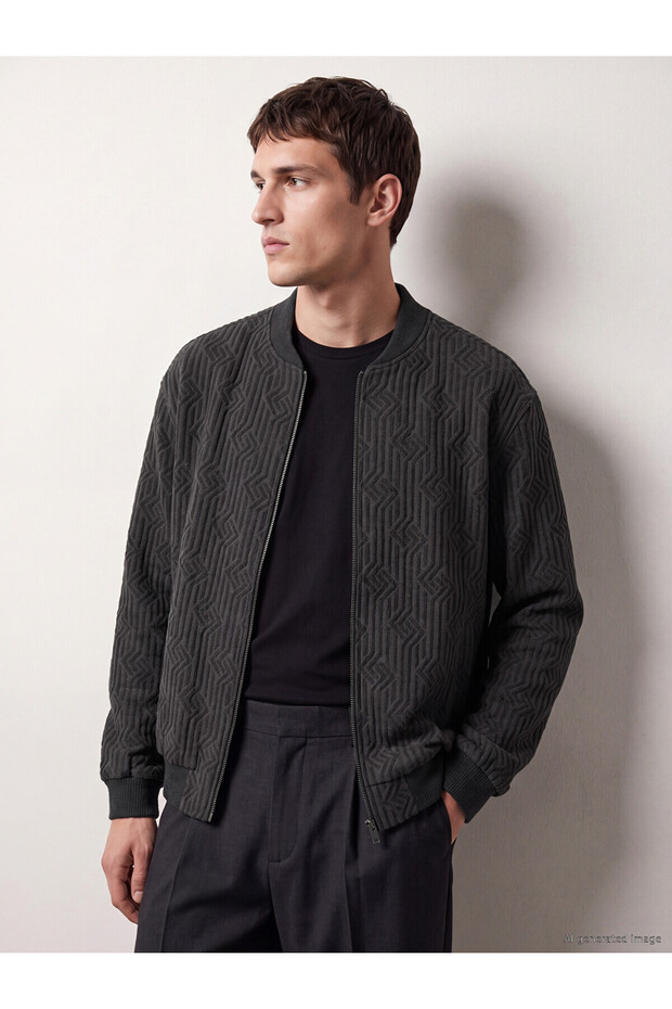 Ozmarka New Season Anthracite College Collar Men's Bomber Jacket