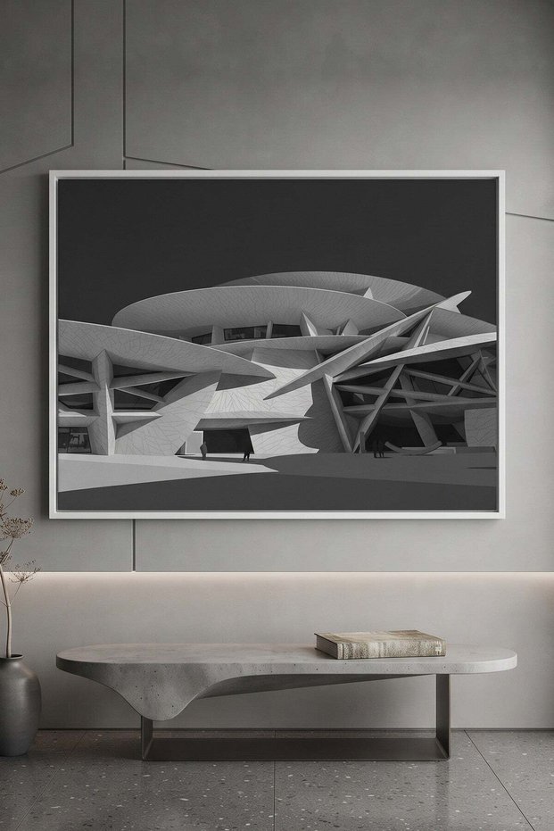National Museum of Qatar Architecture Wall Art | Landscape Framed Canvas Print | Luxury Home Decor