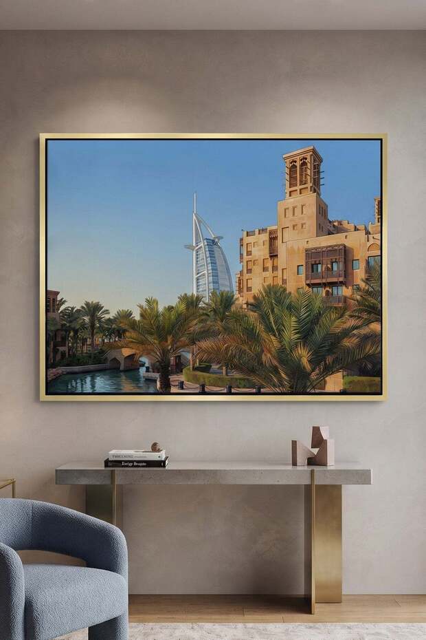 Madinat Jumeirah & Burj Al Arab Architecture Wall Art | Landscape Framed Canvas Print | Home Decor