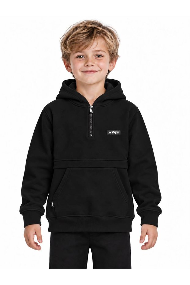 Boy's Hooded Half-Zip Sweatshirt with Kangaroo Pocket