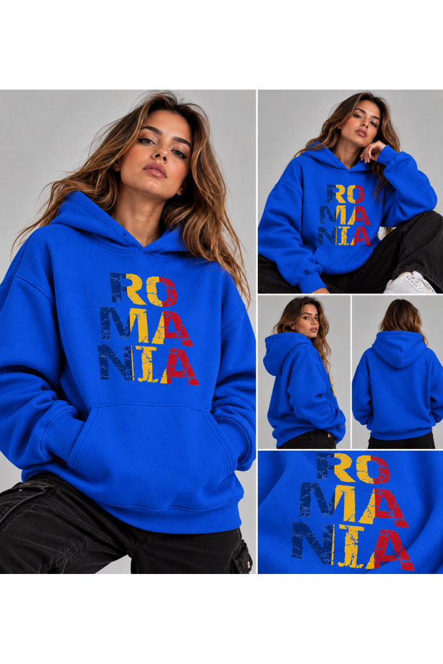 Hanorac Romania Unisex Oversized Printed Hooded Pocket Detail Premium Hoodie Sweatshirt