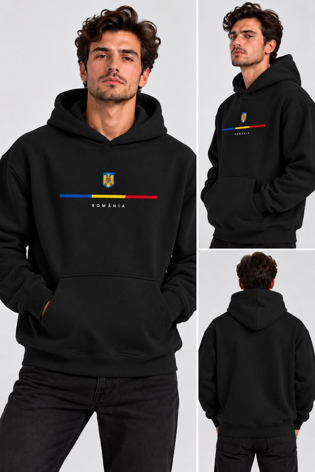 Hanorac Romania Unisex Oversized Printed Hooded Pocket Detail Premium Hoodie Sweatshirt