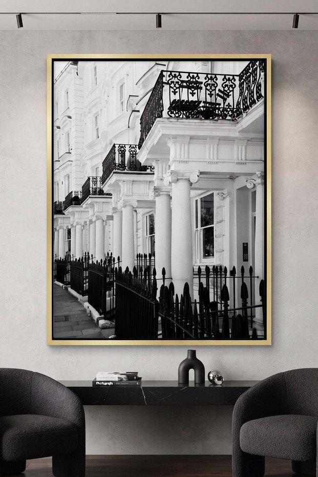Classic London Townhouses Architecture Wall Art | Portrait Framed Canvas Print | Luxury Home Decor