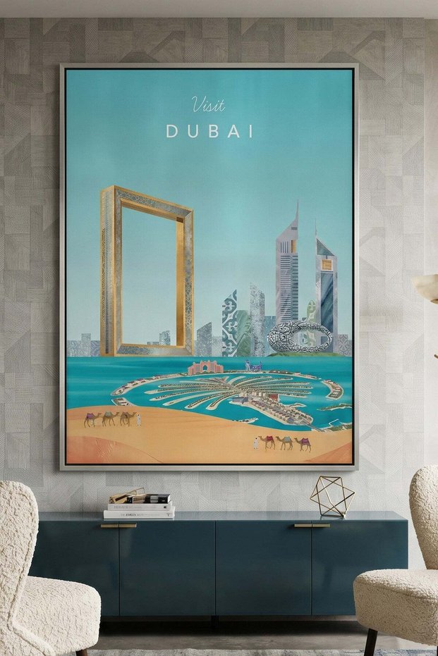 The Dubai Frame Architecture Wall Art | Portrait Framed Canvas Print | Modern Decor for Living Room