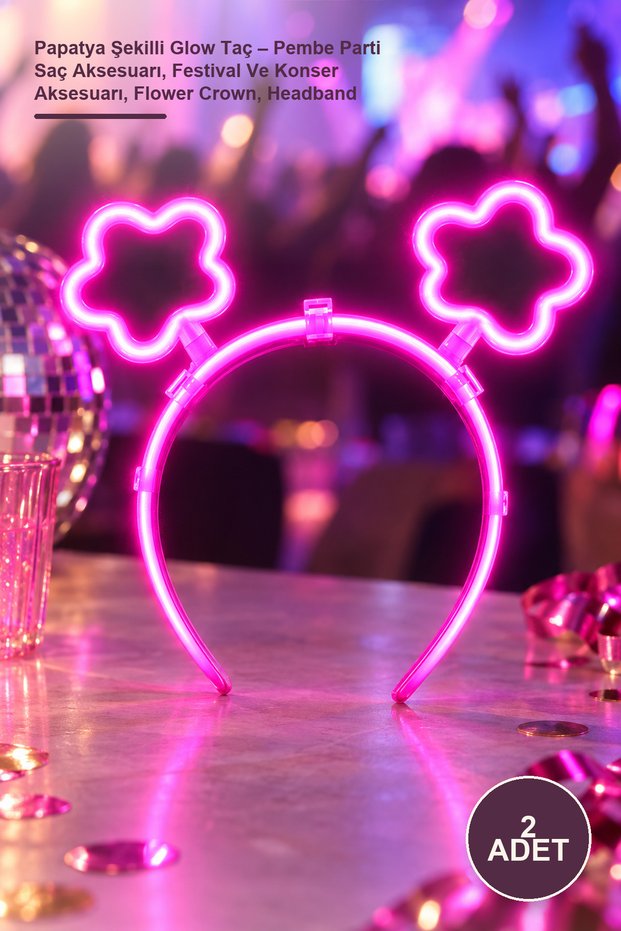 2 Pieces Daisy Shaped Glow Crown – Pink Party Hair Accessory, Festival and Concert Accessory, Flower Crown, Headband