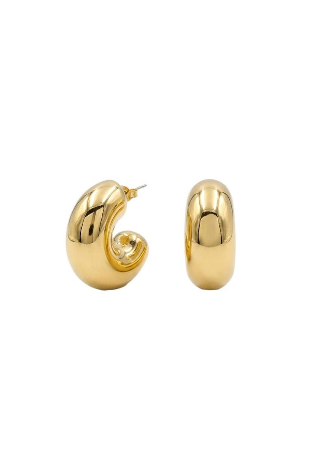 Dome Curved Thick Steel Hoop Earrings - Gold