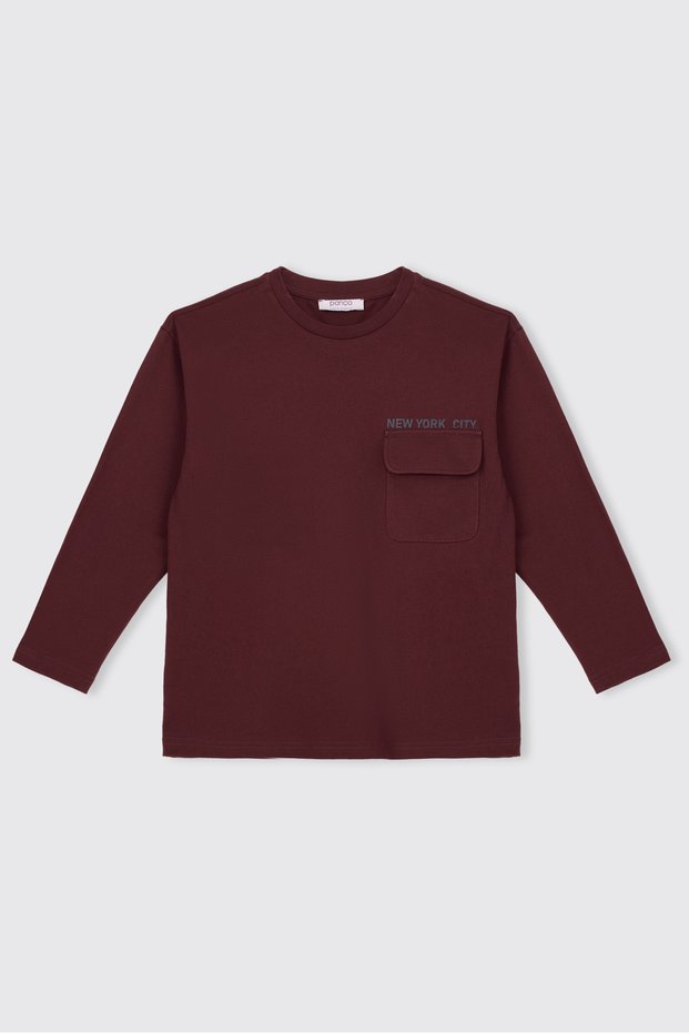 Boy's Burgundy Sweatshirt with Print Detail