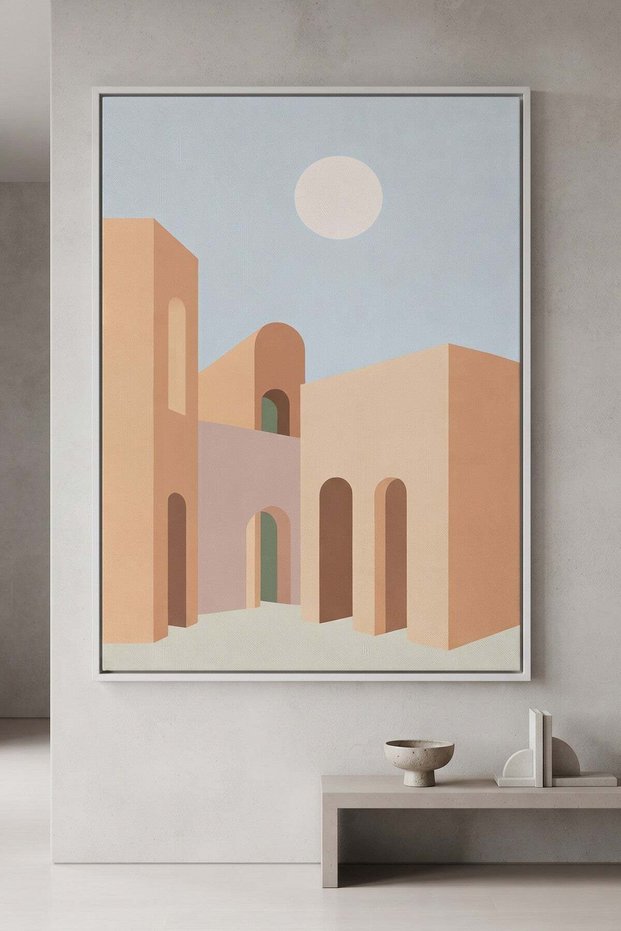 Desertscape Architecture Wall Art | Portrait Framed Canvas Print | Modern Decor for Living Room