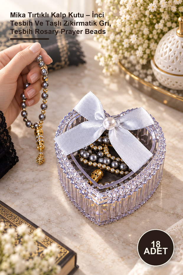 18 Pieces of Mica Serrated Box – Pearl Prayer Beads and Stone Zikirmatik Gray, Prayer Beads Rosary Prayer Beads
