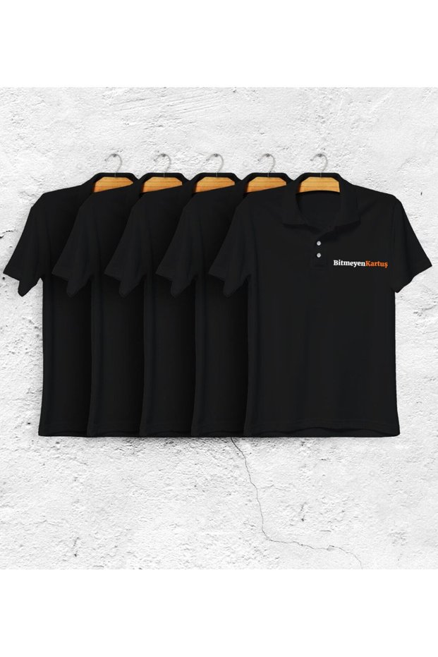 10Pcs for Firms 1St Quality Logo Printed Black Polo Collar T-Shirt