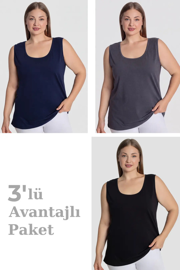 Delux Series Women's Cotton Plus Size Thick Strap Undershirt 3-Pack Top Clothing Product Model