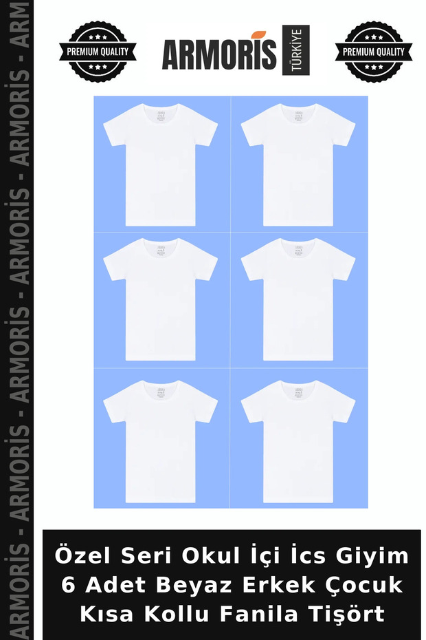 Special Series School Uniforms 6 Pieces White Boys' Short Sleeve Undershirt T-Shirt