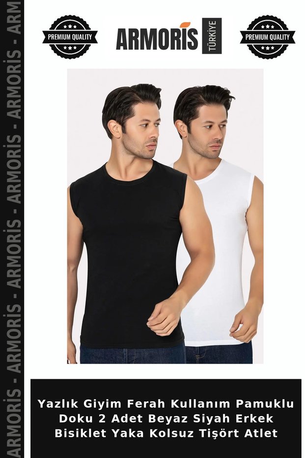 Summer Wear Versatile Cotton Texture 2 Pieces White Black Men's Crew Neck Sleeveless T-Shirt Undershirt