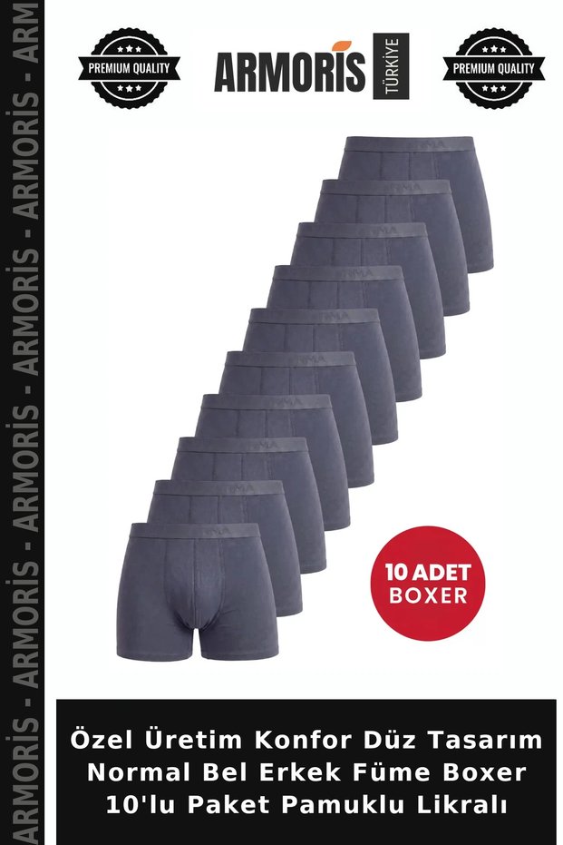 Special Production Comfortable Flat Design Regular Men's Smoked Boxer 10-Piece Pack Cotton Lycra