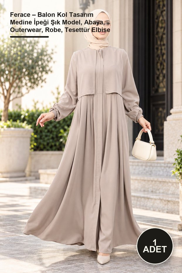 1 Piece Ferace – Balloon Sleeve Design Medina Silk Stylish Model, Abaya, Outerwear, Robe, Hijab Dress