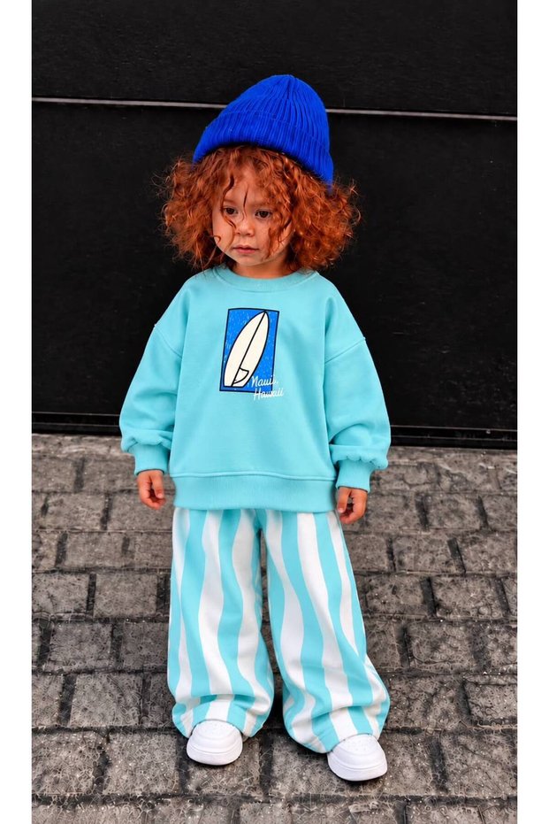 Unisex Children's Printed Sweatshirt and Striped Wide-Leg Pants Set 2-8 Years
