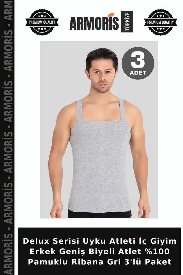 Delux Series Athlete Underwear Men's Wide Waistband Athlete 100% Cotton Ribbed Gray 3-Pack