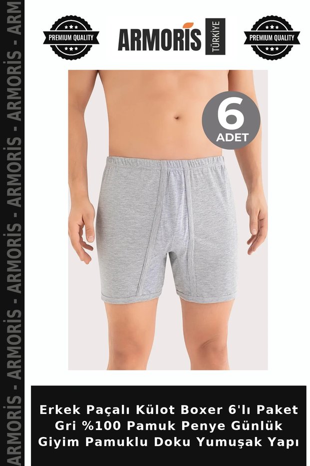 Men's Long Underpants Boxer 6 Pack Gray 100% Cotton Combed Cotton Daily Wear Cotton Texture Soft Structure