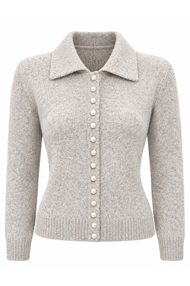Polo Collar Soft Textured Knitwear Cardigan