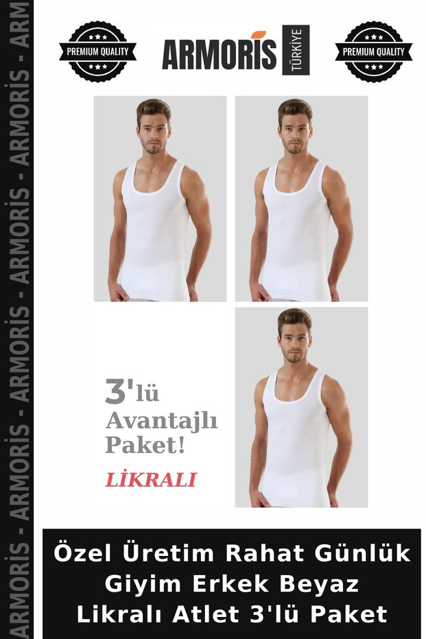 Special Production Comfortable Daily Wear Men's White Lycra Undershirt 3-Pack