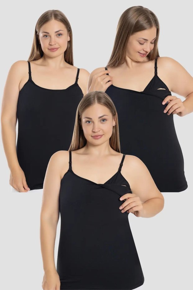 Special Production Home Wear Flexible 3-Piece Women's Black Nursing Undershirt Cotton Lycra