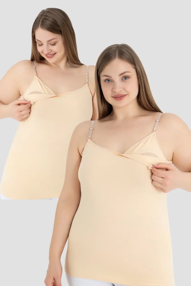 Delux Series Baby Home Wear Maternity 2 Pieces Skin Color Women's Breastfeeding Undershirt Cotton Lycra
