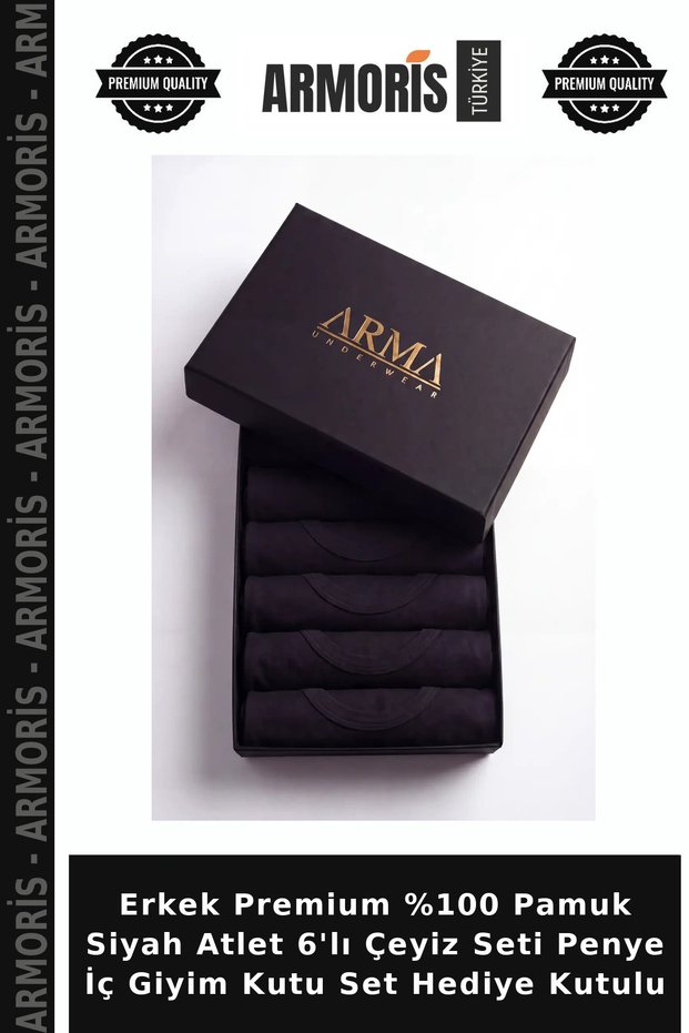 Men's Premium 100% Cotton Black Undershirt 6-Piece Dowry Set Combed Cotton Underwear Box Set Gift Boxed