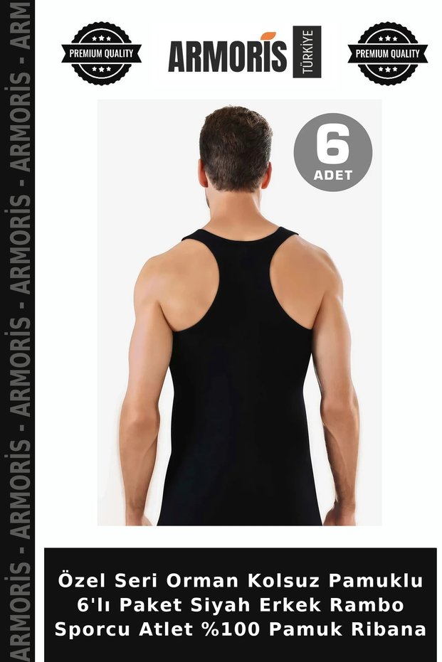 Special Series Forest Sleeveless Cotton 6-Pack Black Men's Rambo Sportsman Undershirt 100% Cotton Ribbed