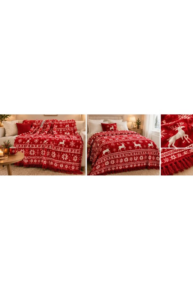 Cotton Christmas Themed Woven Blanket