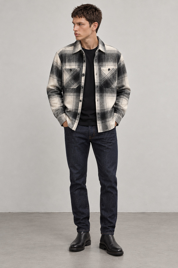 Black Double Pocket Regular Fit Plaid Men's Shirt | Ee1001211791