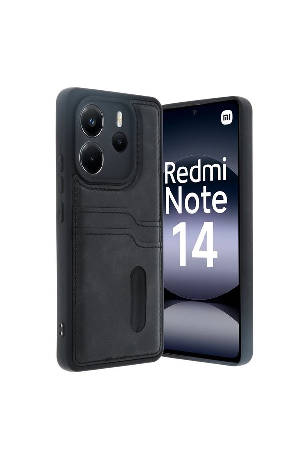 Xiaomi Redmi Note 14 4g Case Sara Leather Case with Business Card - Black