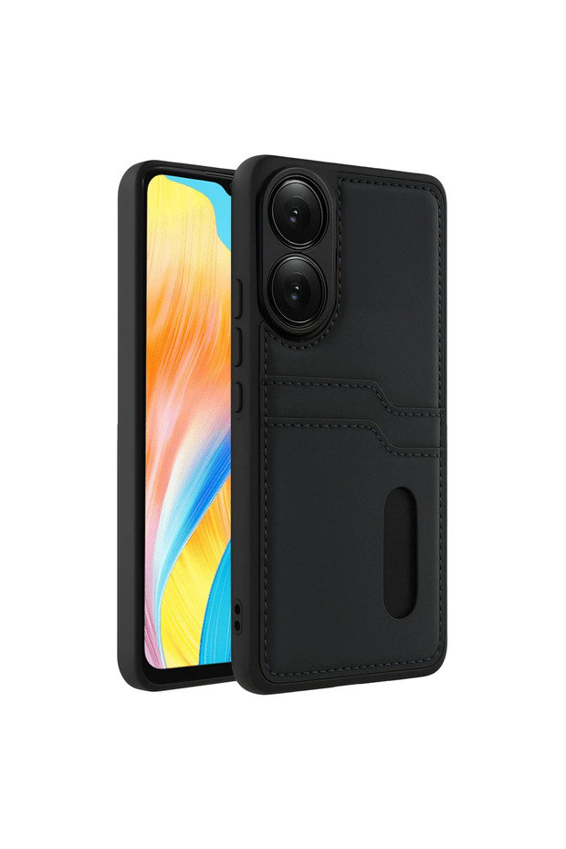 Oppo A38 Sara Leather Case with Business Card Holder - Black