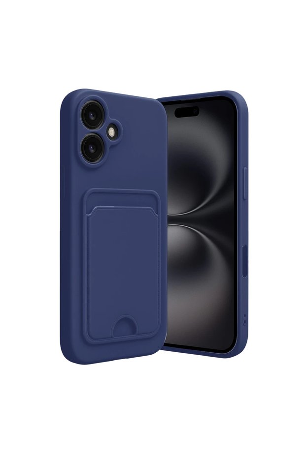 Apple iPhone 16 Case Kelvin Silicone with Business Card Holder - Navy Blue