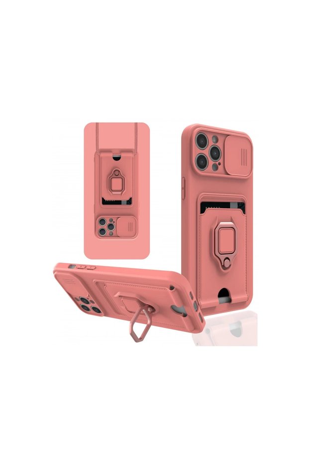 Apple iPhone 12 Pro Max Case Zuma Silicone with Business Card Holder and Ring - Pink