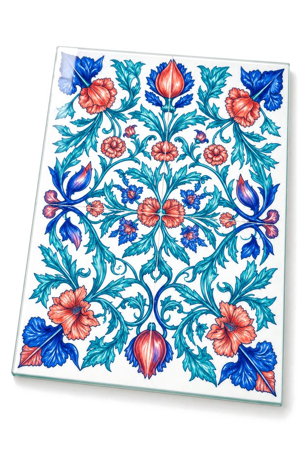 Iznik Tile Patterned Tempered Glass Cutting Board 25X35 cm