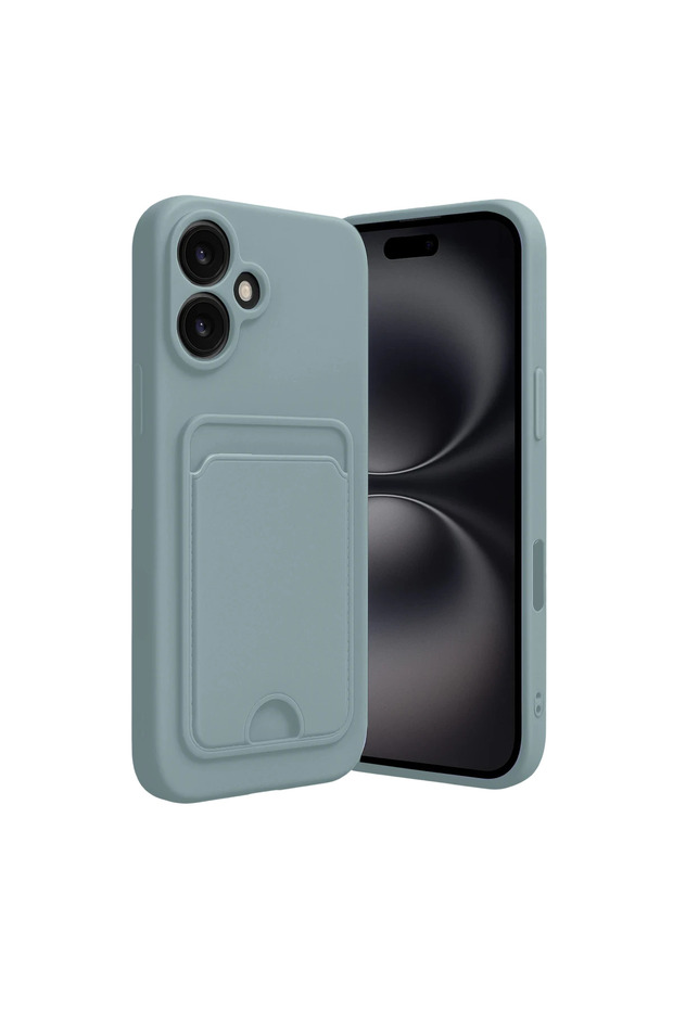 Apple iPhone 16 Case Kelvin Silicone with Business Card Holder - Light Green