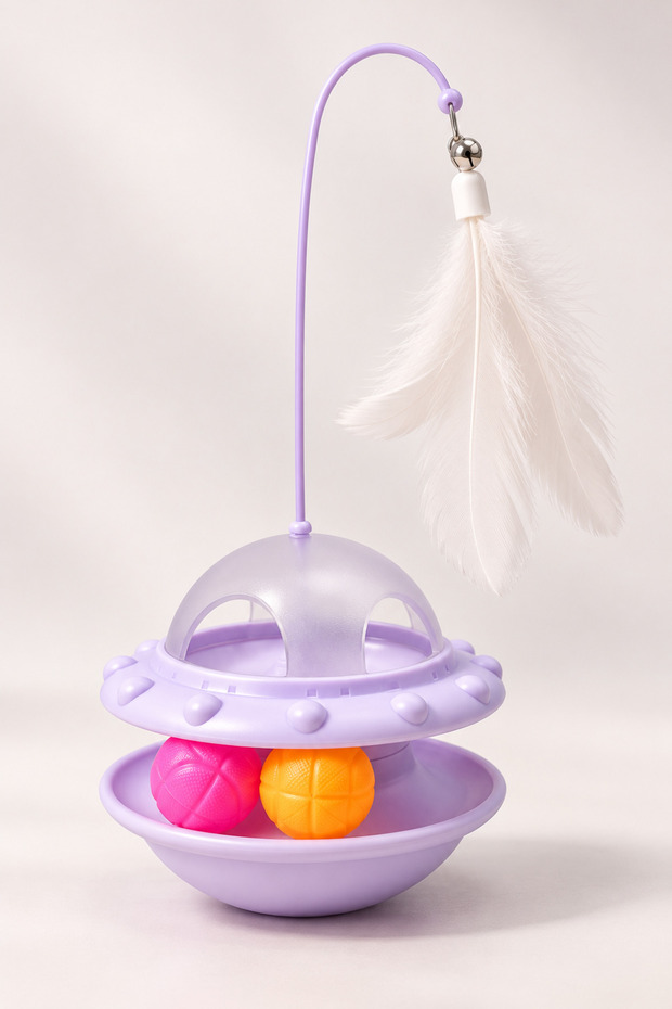 Hacıyatmaz Cat Toy with Food Container, Interactive Furry Cat Play Ball with Bell and Treat Container