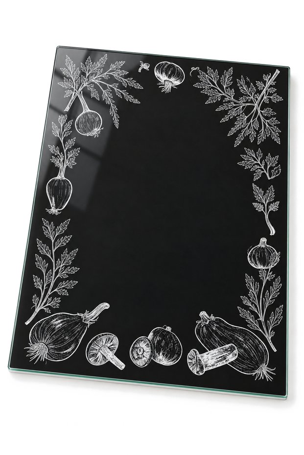 Kitchen Patterned Tempered Glass Cutting Board 25X35 cm Floral and Textured Presentation Board