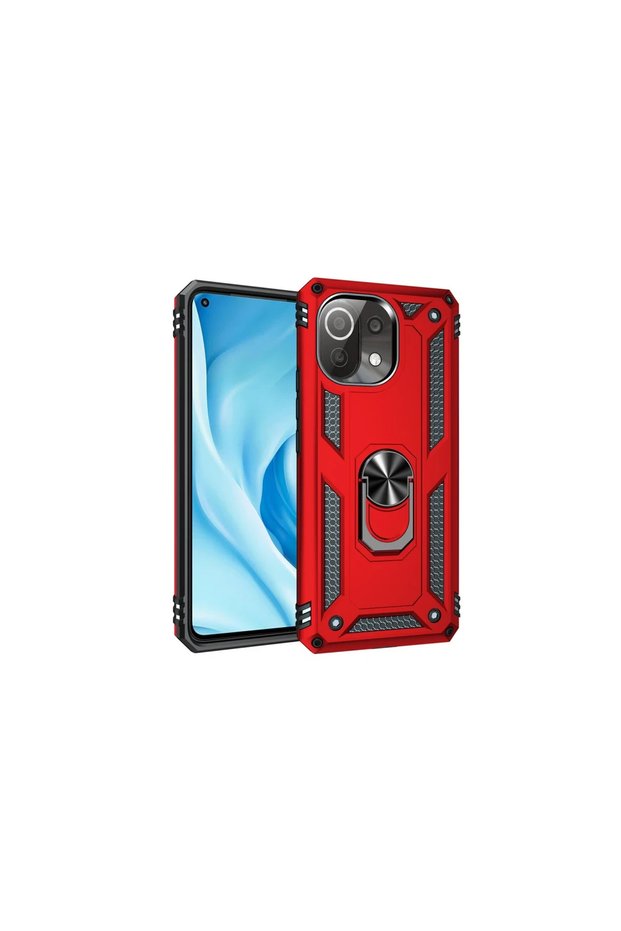 غطاء حماية سيليكون لهاتف Xiaomi MI 11 Lite مع حلقة صوفيا - أحمر