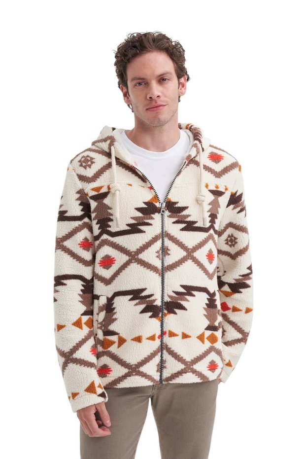Men's Beige Jazz 50940 Hoodie. Sweat Cardigan Sweatshirt