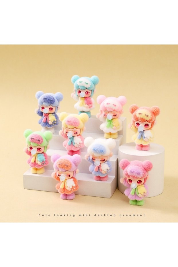 4pcs random Cute Flocking Chinese-Style Nanci Blind Box Trendy Toys, Blind Boxes Blind Bags,