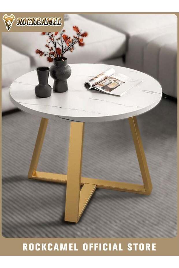 Round End Table, Side Tables, Modern Coffee Table with Marble